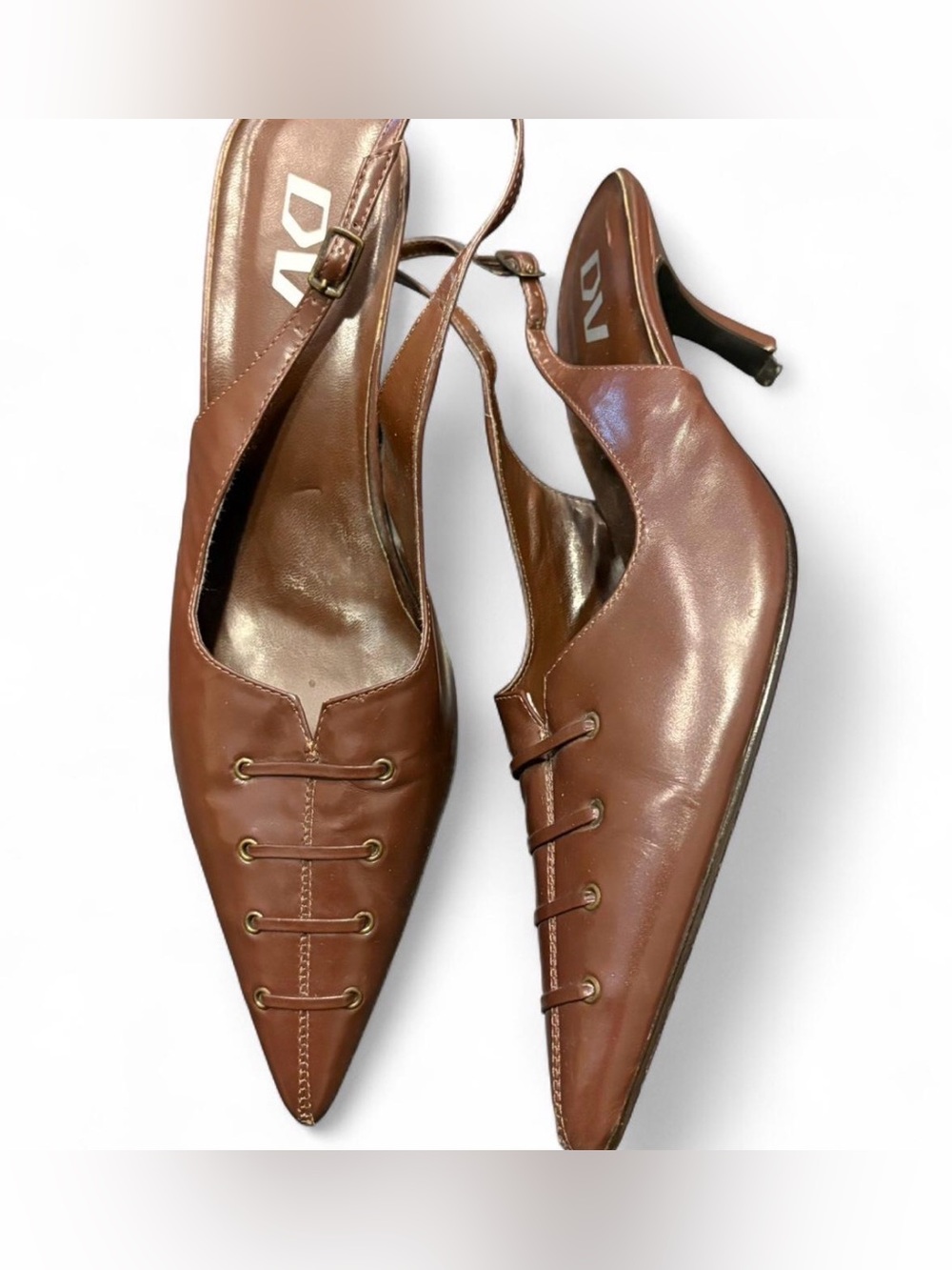 DV by Dolce Vita Brown Leather Pointed-Toe Slingback Heels